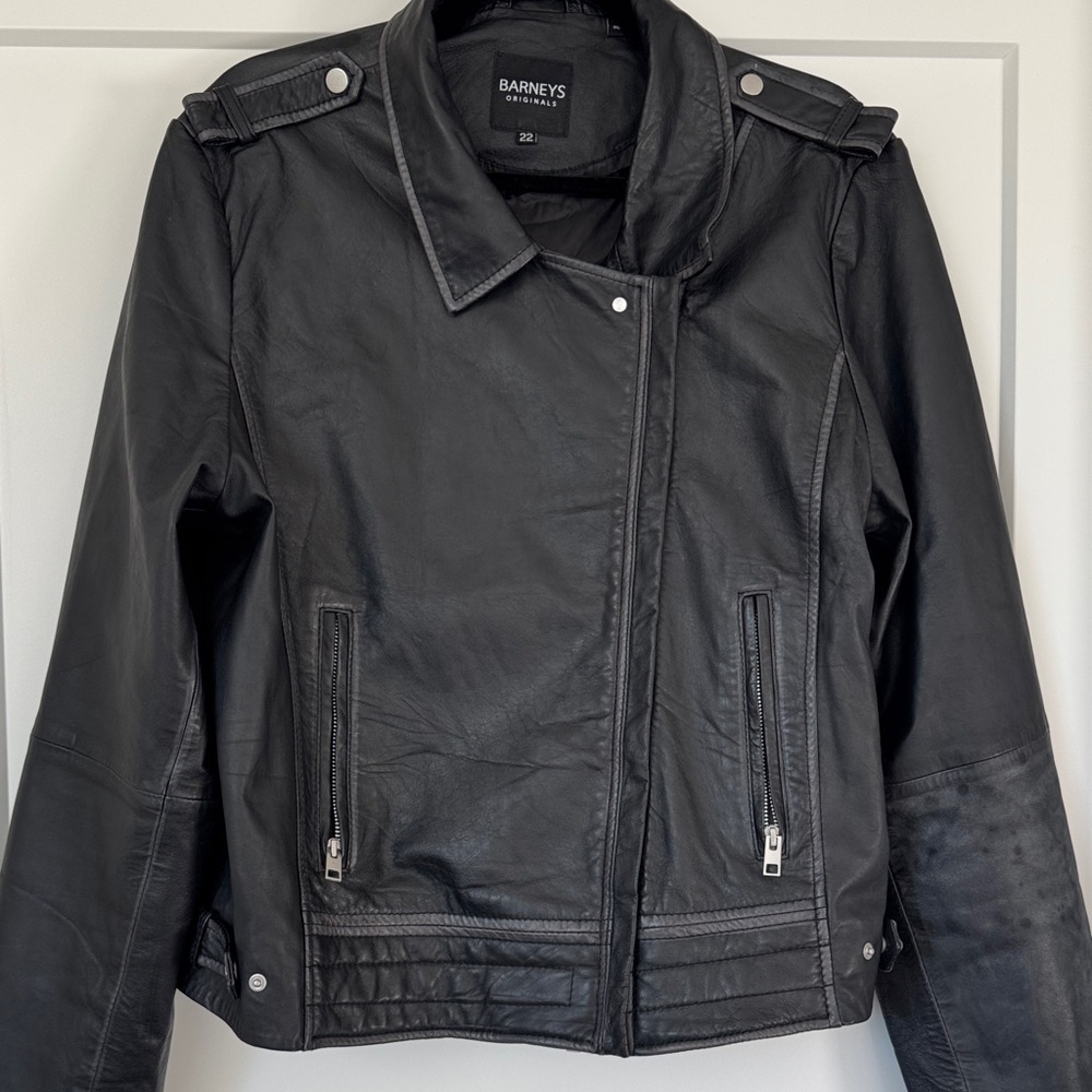 Barneys Originals Classic Black Leather Moto Jacket - Picture 8 of 17